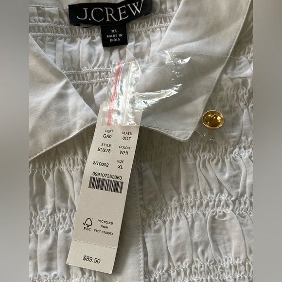 J. Crew NWT Short Sleeve Button Front Smocked Top Off White Size XL - Picture 3 of 11
